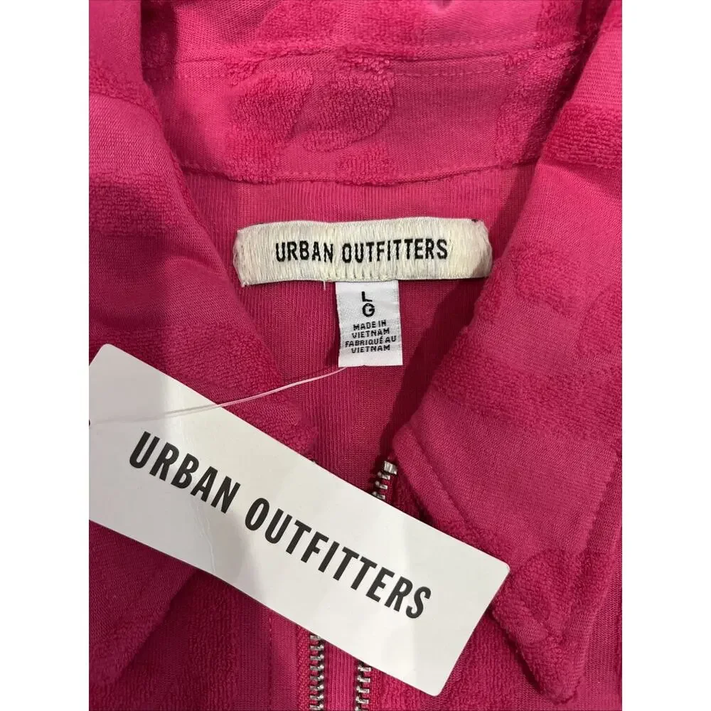 NWT Urban Outfitters Shirt Mens Large Pink Terry Chain Link Zip Up Casual Retro